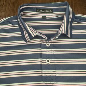 Southern Point Co. Boys LARGE blue, mint, and pink striped polo casual